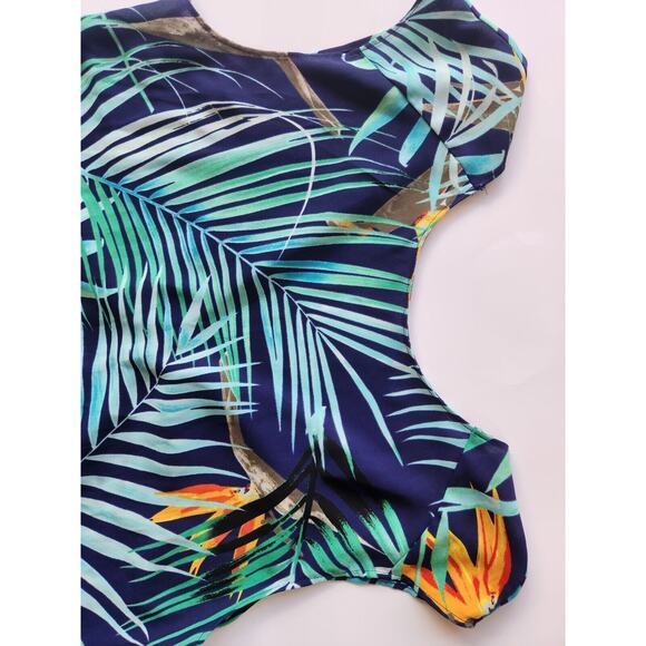 Express Backless Tank Top Blouse Tropical Hawaiian Back Bow Cutout Women Small - Picture 11 of 11